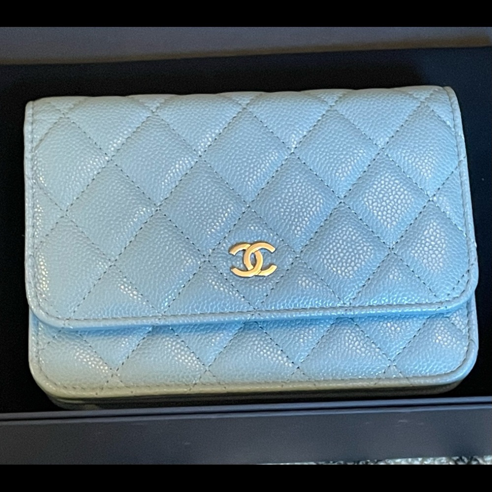 🚫Sold🚫 Chanel Caviar Quilted Mini Wallet On Chain WOC Light Blue